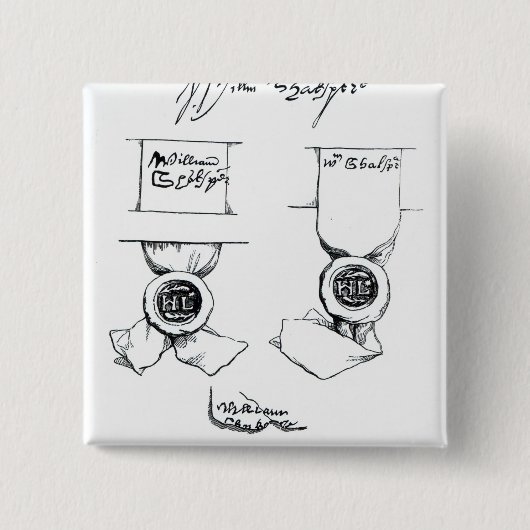 ウィリアム・シェイクスピアの署名のファクシミリ 缶バッジ (正面)