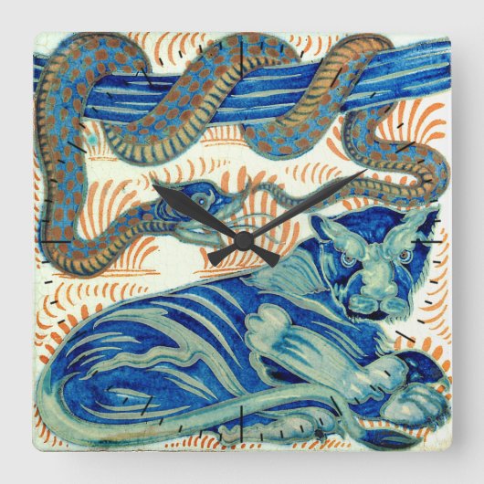 ウィリアム・ド・モーガン・タイガーとヘビ時計 スクエア壁時計 (正面)