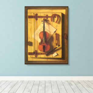 ウィリアム・ハーネットによる静物画「ヴァイオリンと音楽」 キャンバスプリント