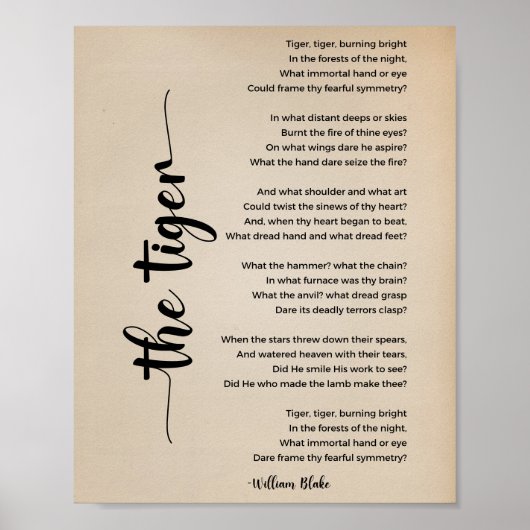 ウィリアム・ブレイク・ヴィンテージポスターによるタイガー詩 ポスター (正面)