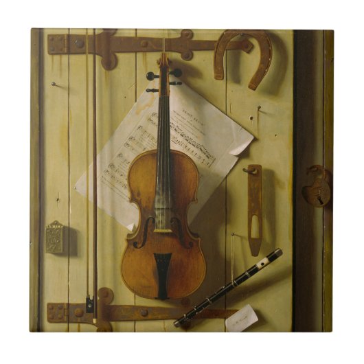 ウィリアム・マイケル・ハーネット バイオリン 音楽 静物画 タイル (正面)