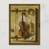 ウィリアム・マイケル・ハーネット バイオリン 音楽 静物画 ポストカード (正面)