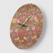 ウィリアム・モリスいちご泥棒レッドフローラルパターン ラージ壁時計 (傾斜)