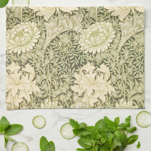 ウィリアム・モリスによる菊の花、ヴィンテージアート キッチンタオル (折り畳み)