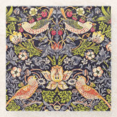 ウィリアム・モリスのいちごの盗人の花柄アールヌーボー ガラスコースター (正面)