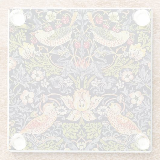 ウィリアム・モリスのいちごの盗人の花柄アールヌーボー ガラスコースター (裏面)
