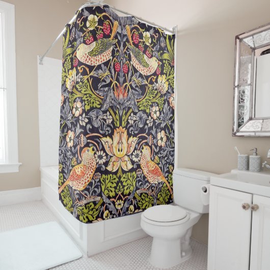 ウィリアム・モリスのいちごの盗人の花柄アールヌーボー シャワーカーテン (インサイチュ)