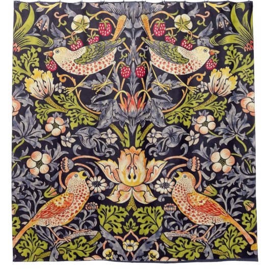 ウィリアム・モリスのいちごの盗人の花柄アールヌーボー シャワーカーテン (正面)