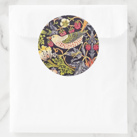 ウィリアム・モリスのいちごの盗人の花柄アールヌーボー ラウンドシール (バッグ)