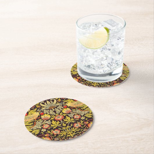 ウィリアム・モリスのいちごの盗人パターン ラウンドペーパーコースター (インサイチュ)