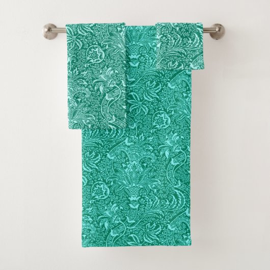 ウィリアム・モリスのインディアン、ターコイズおよびライト水 バスタオルセット (インサイチュ)