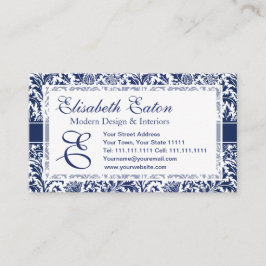 ウィリアム・モリスのエレガントで青および白い花柄 名刺