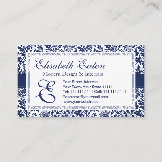 ウィリアム・モリスのエレガントで青および白い花柄 名刺 (正面)
