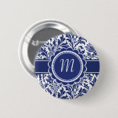 ウィリアム・モリスのエレガントで青および白い花柄 缶バッジ (正面&裏面)