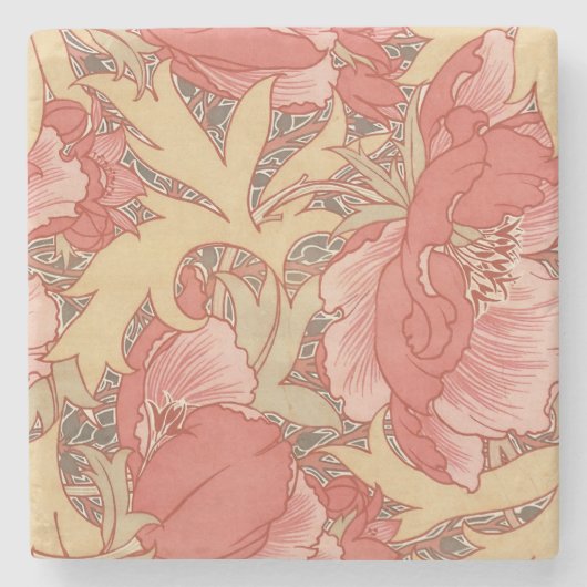 ウィリアム・モリスのケシの花のアールヌーボーパターン ストーンコースター (正面)