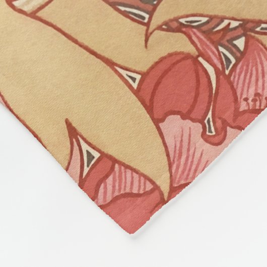 ウィリアム・モリスのケシの花のアールヌーボーパターン フリースブランケット (角)