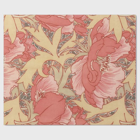 ウィリアム・モリスのケシの花のアールヌーボーパターン ラッピングペーパー (フラット)