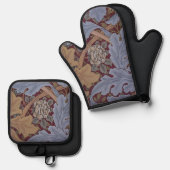 ウィリアム・モリスのセントジェームスアカンサスリーフパターン 鍋つかみ&鍋敷きセット (正面/裏面)