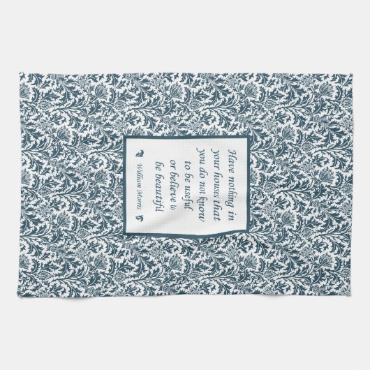 ウィリアム・モリスのパターンおよび引用語句のエレガントな緑 キッチンタオル (横)