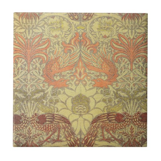 ウィリアム・モリスの孔雀およびドラゴンパターン タイル (正面)