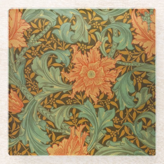 ウィリアム・モリスの独身のな茎パターンアールヌーボー ガラスコースター (正面)