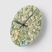 ウィリアム・モリスの緑の花模様の壁紙のデザイン ラウンド壁時計 (傾斜)