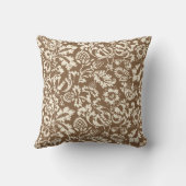 ウィリアム・モリスの花のダマスク織、暗灰色タンおよびベージュ色 クッション (裏面)