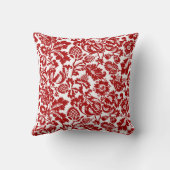 ウィリアム・モリスの花のダマスク織、深紅および白い クッション (裏面)