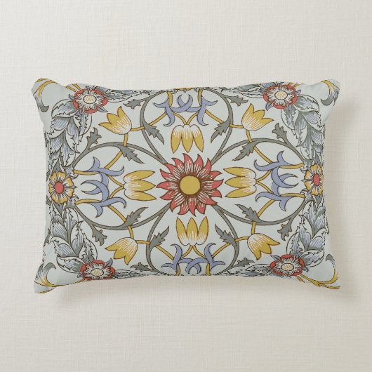 ウィリアム・モリスの花の円の花のイラストレーション アクセントクッション (正面)