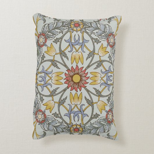 ウィリアム・モリスの花の円の花のイラストレーション アクセントクッション (裏面(縦))
