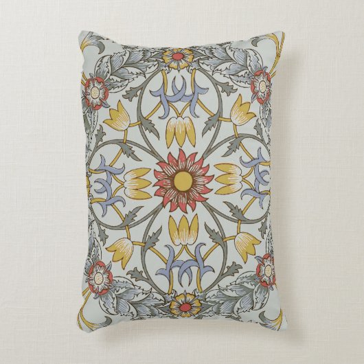 ウィリアム・モリスの花の円の花のイラストレーション アクセントクッション (正面(垂直))