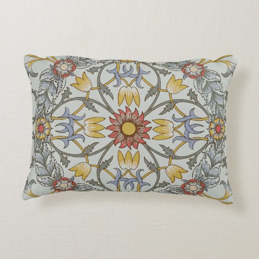 ウィリアム・モリスの花の円の花のイラストレーション アクセントクッション (裏面)