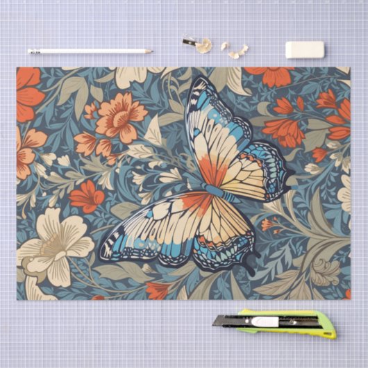 ウィリアム・モリスの花柄に囲まれた気高き蝶 薄葉紙 (クラフト)