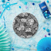 ウィリアム・モリスの花柄、黒、白い及び灰色/灰色 ペーパープレート (パーティー)