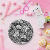 ウィリアム・モリスの花柄、黒、白い及び灰色/灰色 ペーパープレート (パーティー)