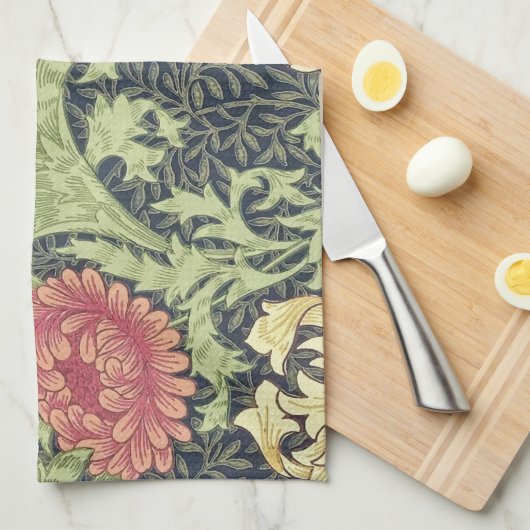 ウィリアム・モリスの菊のヴィンテージの花柄の芸術 キッチンタオル (四つ折り)