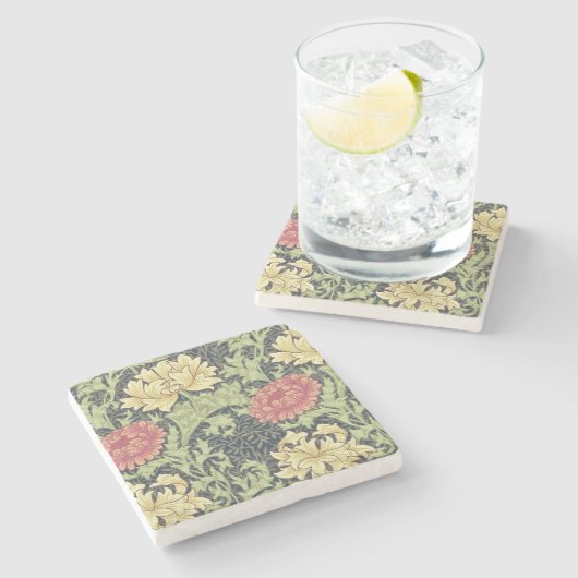 ウィリアム・モリスの菊のヴィンテージの花柄の芸術 ストーンコースター (横)