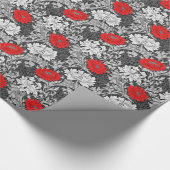 ウィリアム・モリスの菊、灰色および赤 ラッピングペーパー (角)