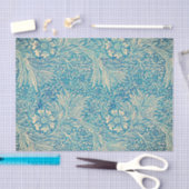 ウィリアム・モリスの青およびモモの花柄のティッシュペーパー 薄葉紙 (クラフト)