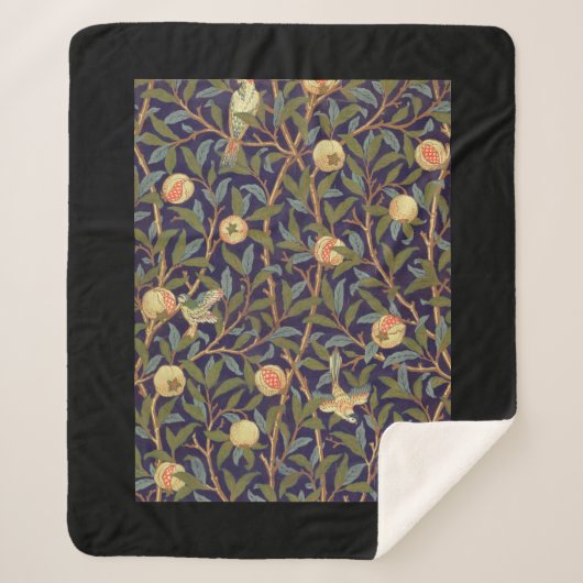 ウィリアム・モリスの鳥およびザクロのヴィンテージの花柄 シェルパブランケット (正面)