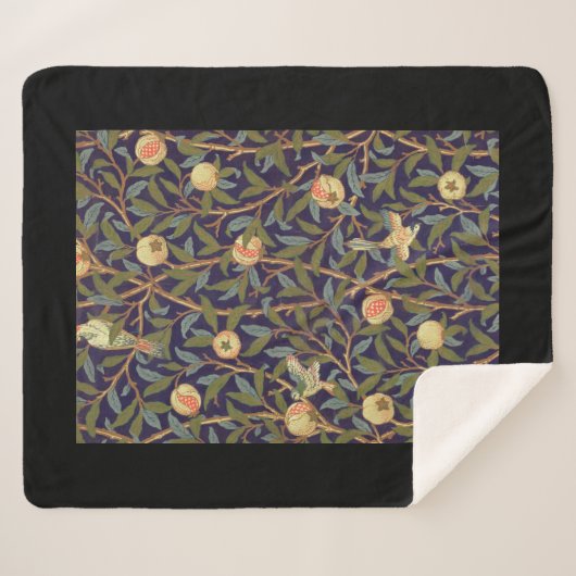 ウィリアム・モリスの鳥およびザクロのヴィンテージの花柄 シェルパブランケット (正面(横))