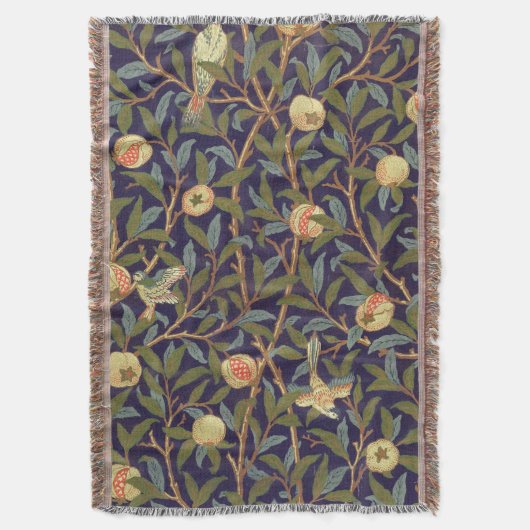 ウィリアム・モリスの鳥およびザクロのヴィンテージの花柄 スローブランケット (正面縦)