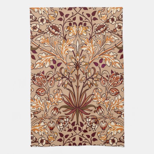 ウィリアム・モリスのHyacinthプリント、ブラウンおよびベージュ色 キッチンタオル (縦)