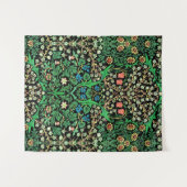 ウィリアム・モリスのJacobean花柄、黒い背景 タペストリー (正面(横))