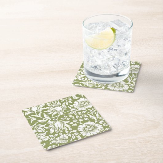 ウィリアム・モリスのMallowの緑パターン スクエアペーパーコースター (インサイチュ)