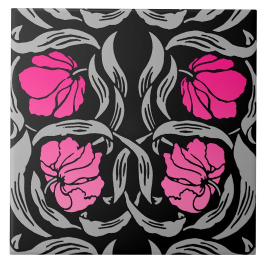 ウィリアム・モリスのPimpernel、赤紫のピンクおよび黒い タイル (正面)