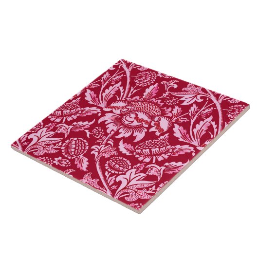 ウィリアム・モリスひまわりの花、バーガンディとピンク タイル (側面)