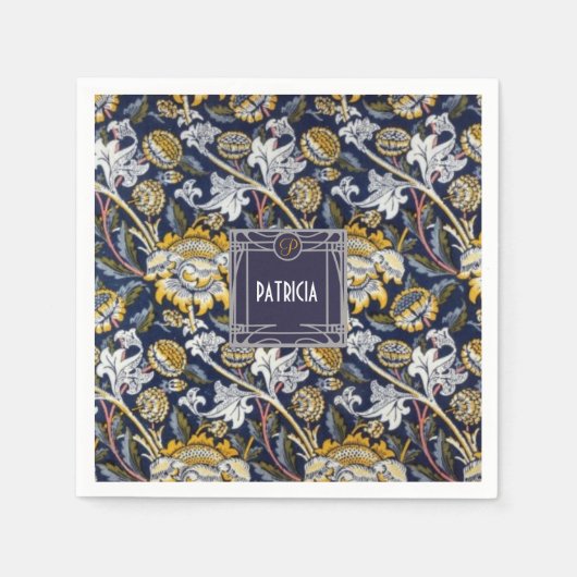 ウィリアム・モリスひまわり花モノグラム名 スタンダードカクテルナプキン (正面)