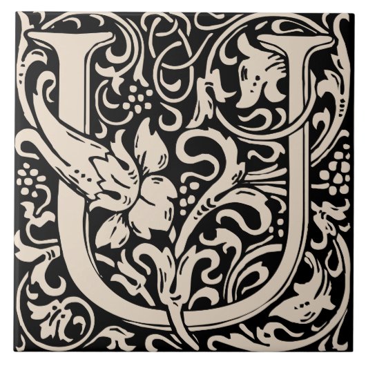 ウィリアム・モリスアールヌーボーイニシャルフローラU タイル (正面)
