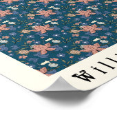 ウィリアム・モリスアールヌーボー花デザインブルー ポスター (角)